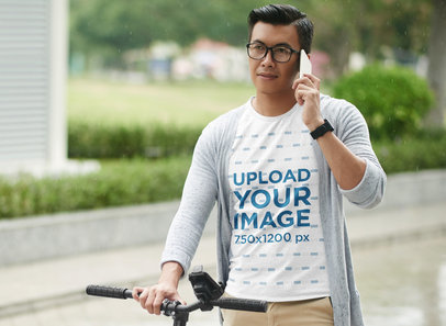 T-Shirt Mockup Featuring a Man on a Rainy Day 40121-r-el2