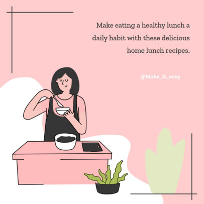 Illustrated Instagram Post Template Featuring a Woman Cooking