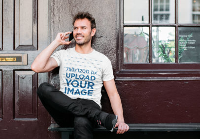 T-Shirt Mockup Featuring a Man Talking on the Phone 