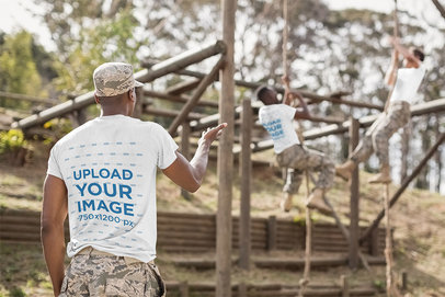 T-Shirt Mockup Featuring Two Male Recruits at an Obstacle Camp