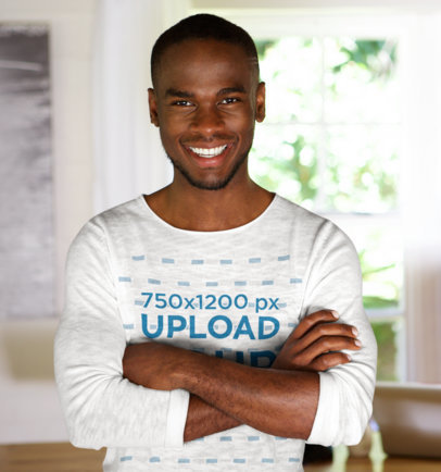 Long-Sleeve Tee Mockup of a Happy Man with Arms Crossed 