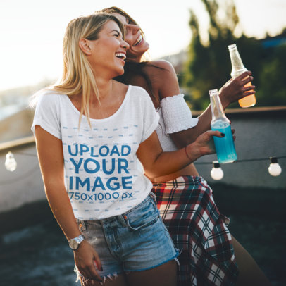 T-Shirt Mockup of a Woman Having Fun with Her Friend 40384-r-el2