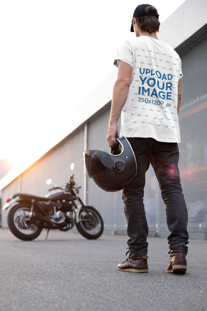 Back T-Shirt Mockup of a Man About to Ride His Bike 35207-r-el2
