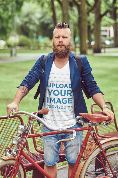 T-Shirt Mockup of a Man with an Undercut and a Thick Beard 38184-r-el2