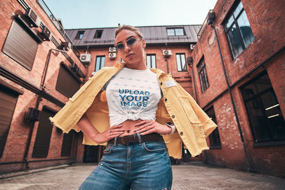 Mockup of a Fashionable Woman Wearing a Knotted T-Shirt