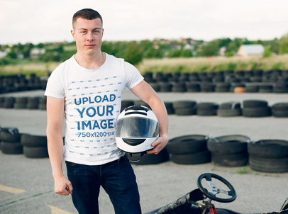 Mockup of a Man Wearing a T-Shirt at the Go-Karts 35924-r-el2