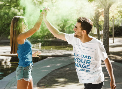 T-Shirt Mockup of a Man Giving High Five to a Friend 34868-r-el2