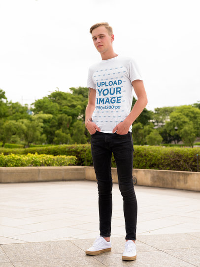 Mockup of a Tall Man Posing with a Basic T-Shirt 40429-r-el2