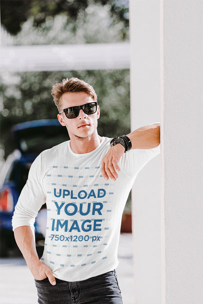 Long Sleeve Tee Mockup of a Young Man Acting Cool 37435-r-el2
