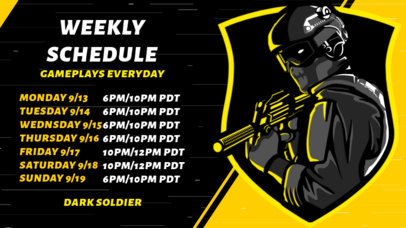 Twitch Banner Template for Gamers Featuring a Schedule and a Shooter Clipart