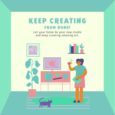 Illustrated Instagram Post Design Maker Featuring a Woman Doing Creative Activities 