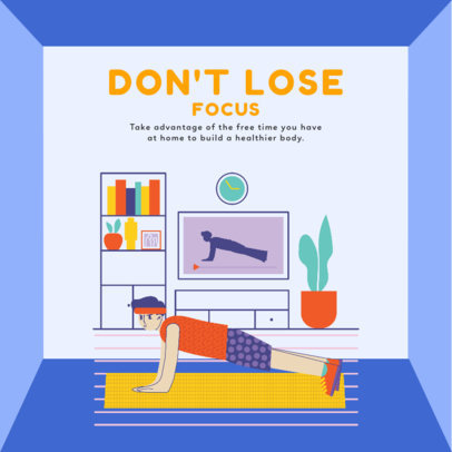 Instagram Post Design Template Featuring an Illustration of a Man Exercising at Home 