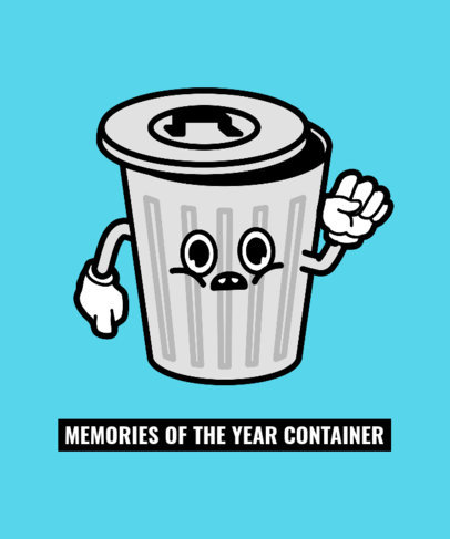 T-Shirt Design Template Featuring a Funny Trash Can Cartoon