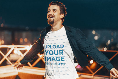T-Shirt Mockup of a Bearded Man Enjoying the Wind 35215-r-el2