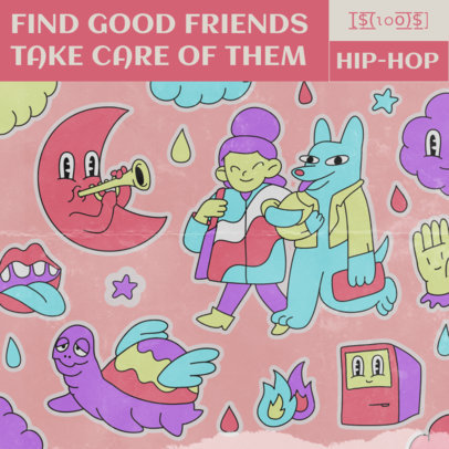 Electronic Music Album Cover Generator Featuring Trippy Cartoon Characters