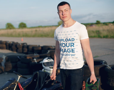 T-Shirt Mockup Featuring a Man at the Go-Karts 35925-r-el2