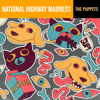 Psychedelic Album Cover Template Featuring Pet Illustrations 2814d