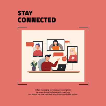 Instagram Post Template with an Illustration of a Home Office