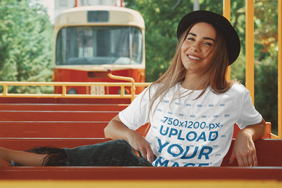 T-Shirt Mockup of a Happy Woman on a Tramway 39690-r-el2