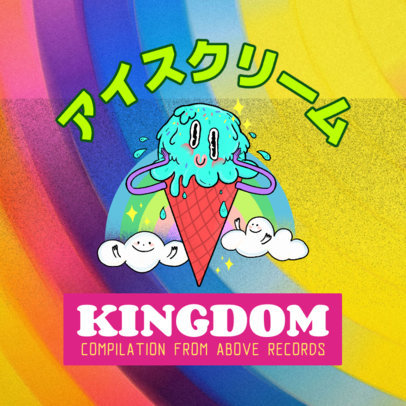 Album Cover Template with a Colorful Acid-Style Cartoon