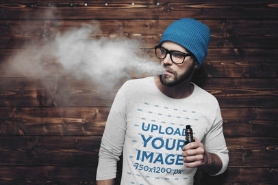 Heather Long Sleeve Tee Mockup of a Hipster-Style Man Vaping 34441-r-el2