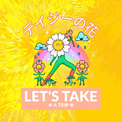 Album Cover Template Featuring a Colorful Character with an Acid Explosion Background 2815d