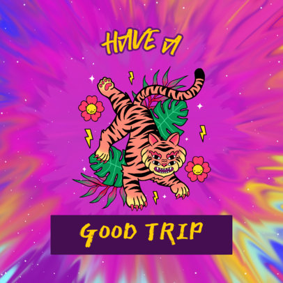 Album Cover Generator Featuring a Tiger Illustration Featuring a Colorful Acid-Style Background 2815f