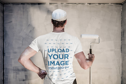 T-Shirt Mockup Featuring the Back of a Painter