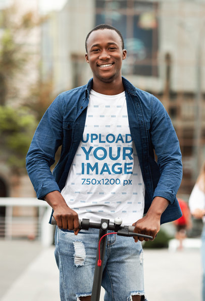 Mockup Featuring a Happy Man on a Scooter 