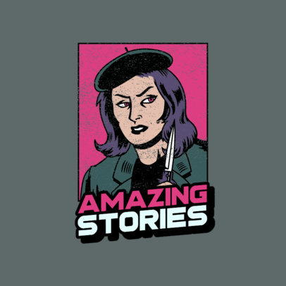 Online Logo Template with a Vintage Illustration of a Female Spy 3581n