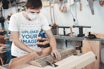 T-Shirt Mockup Featuring a Man Cutting Wood 38033-r-el2