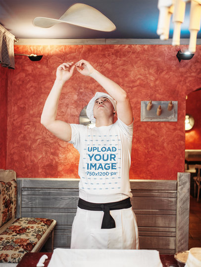 T-Shirt Mockup of a Man Making Pizza Dough