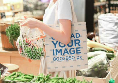 Tote Bag Mockup Featuring a Woman Shopping Vegetables 41707-r-el2