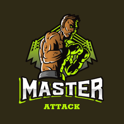 Illustrated Gaming Logo Maker Featuring a Fierce Fighter and a Boxing Ring 
