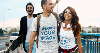 T-Shirt and Tank Top Mockup of a Couple with Their Friend