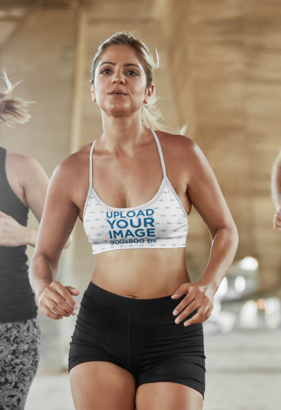 Sports Bra Mockup Featuring a Woman Running