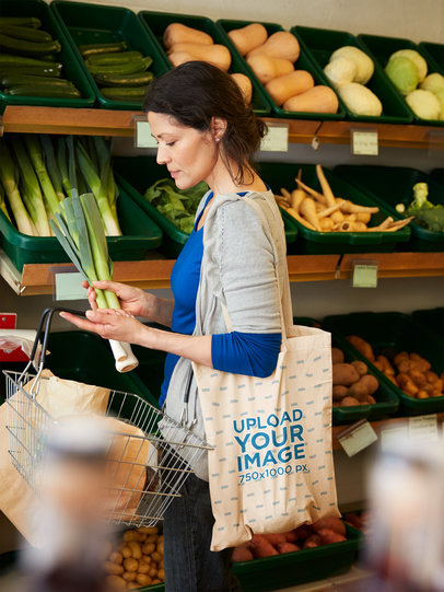 Grocery Bag Mockup of a Woman Buying Vegetables 41745-r-el2