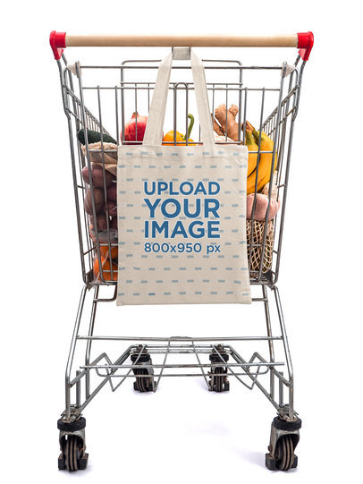 Mockup of a Grocery Bag Hanged on a Shopping Cart 41751-r-el2