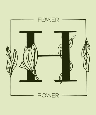 Simple T-Shirt Design Template Featuring Capital Letters and Botanical Illustrations 2598d