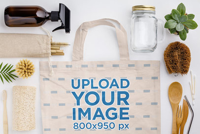 Sublimated Tote Bag Mockup Surrounded by Sustainable Products 41700-r-el2