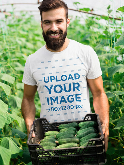 Tee Mockup of a Bearded Man Holding a Basket of Zucchinis 40385-r-el2
