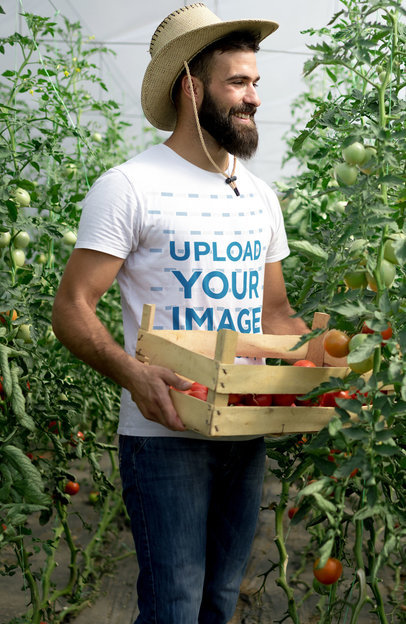 T-Shirt Mockup Featuring a Bearded Farmer