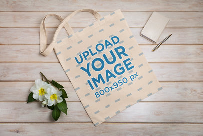Mockup of a Flat Laid Customizable Tote Bag 