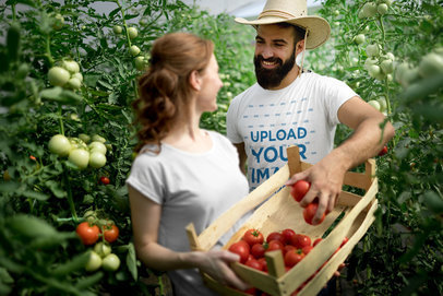 Mockup Featuring a Farmer Wearing a Customizable T-Shirt  