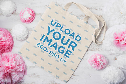 Tote Bag Mockup Featuring Some Pink Ornaments
