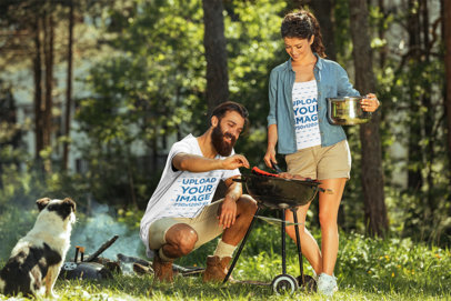 T-Shirt Mockup of a Couple Grilling Food at a Campsite 42091-r-el2
