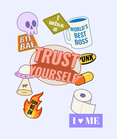 Modern Tote Bag Design Template Featuring Cool Stickers 