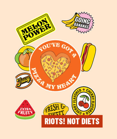 Tote Bag Design Template Featuring Food Stickers 