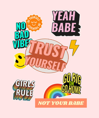 Tote Bag Design Template Featuring Stickers with Phrases