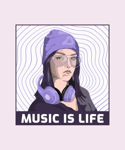 T-Shirt Design Template with Illustrations of Music Fans
